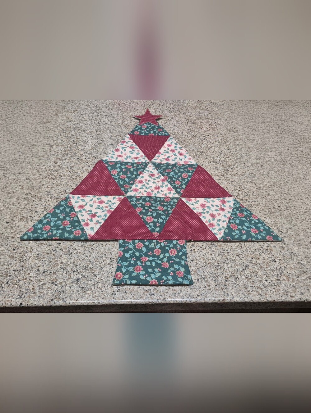 Quilted Christmas Tree Wall Hanging Table Topper Holly Poinsettia Vintage Style